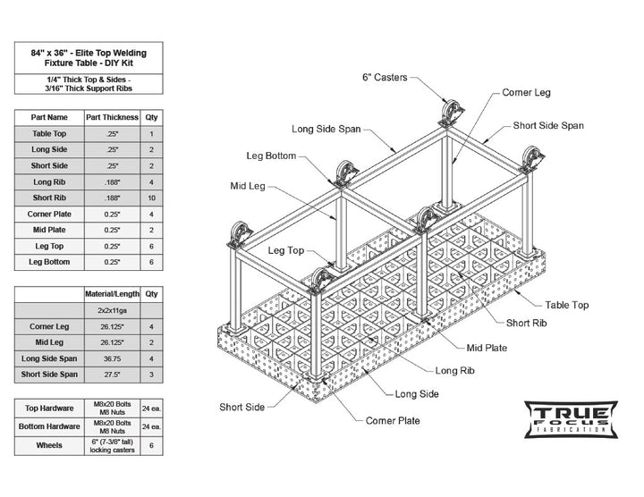 36" x 84" - Elite Top Welding Fixture Table - DIY Kit