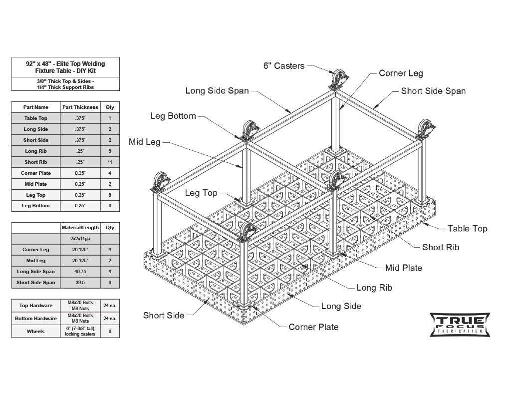 48" x 92" - Elite Top Welding Fixture Table - DIY Kit