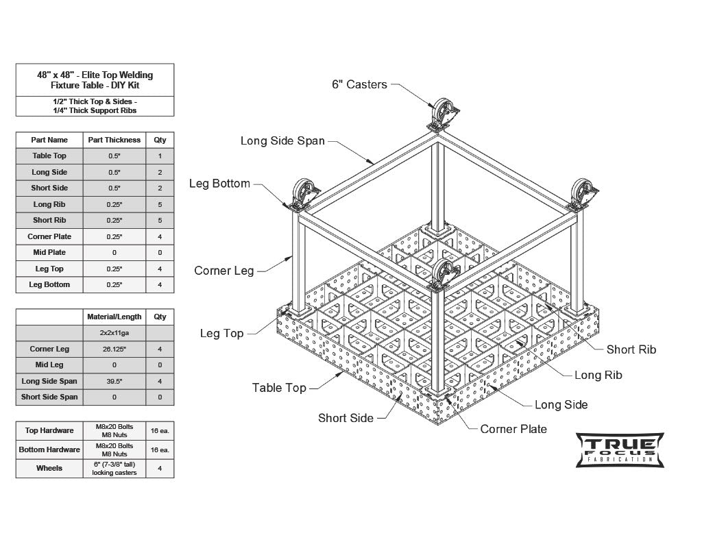 48" x 48" - Elite Top Welding Fixture Table - DIY Kit