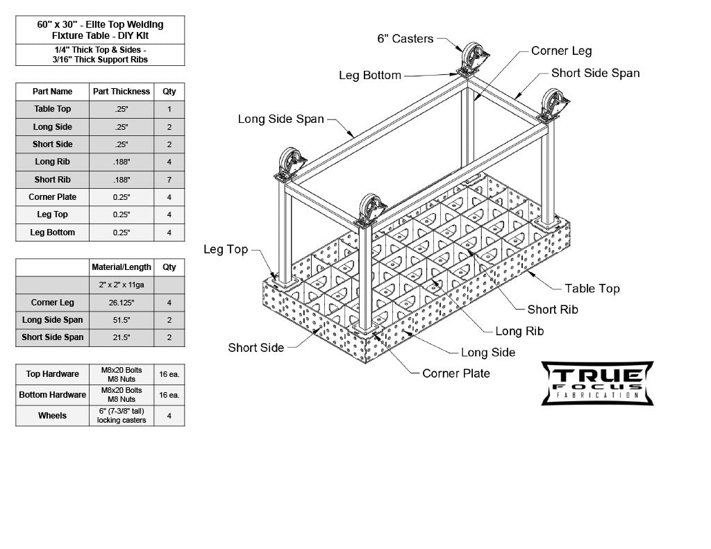 30" x 60" - Elite Top Welding Fixture Table - DIY Kit