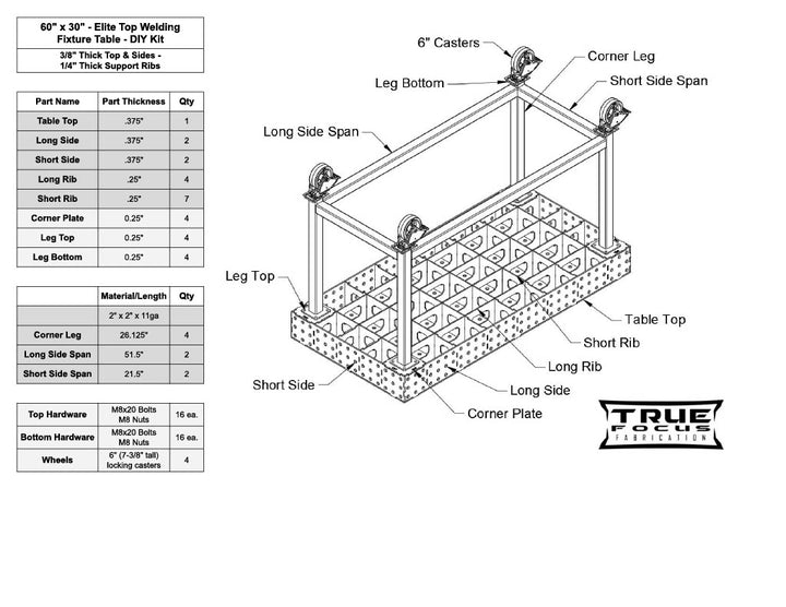 30" x 60" - Elite Top Welding Fixture Table - DIY Kit