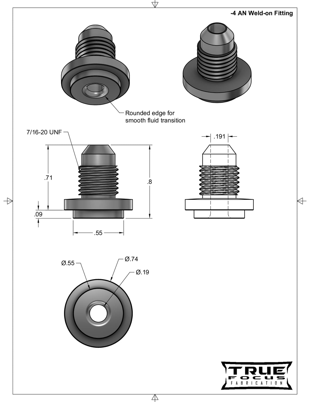 -4AN Aluminum Weld Fitting