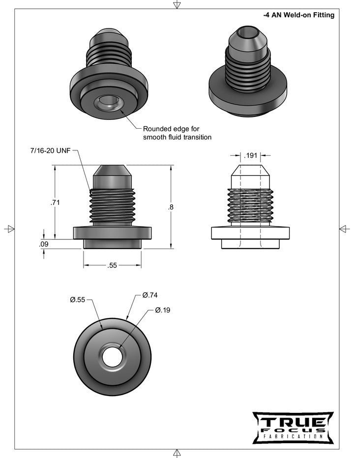 -4AN Aluminum Weld Fitting
