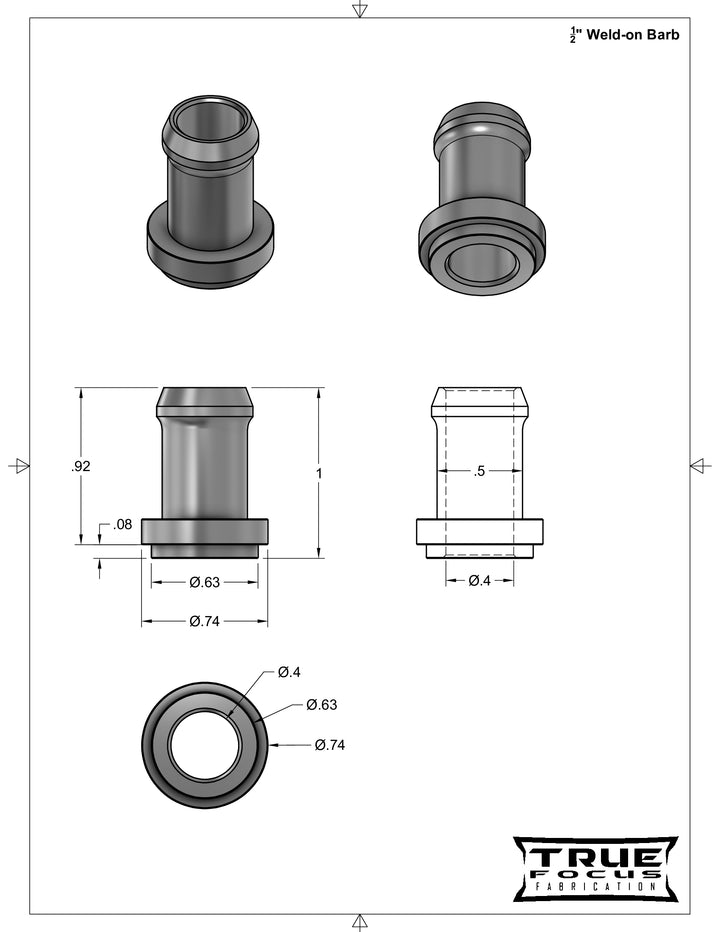 1/2" Barb Aluminum Weld Fitting