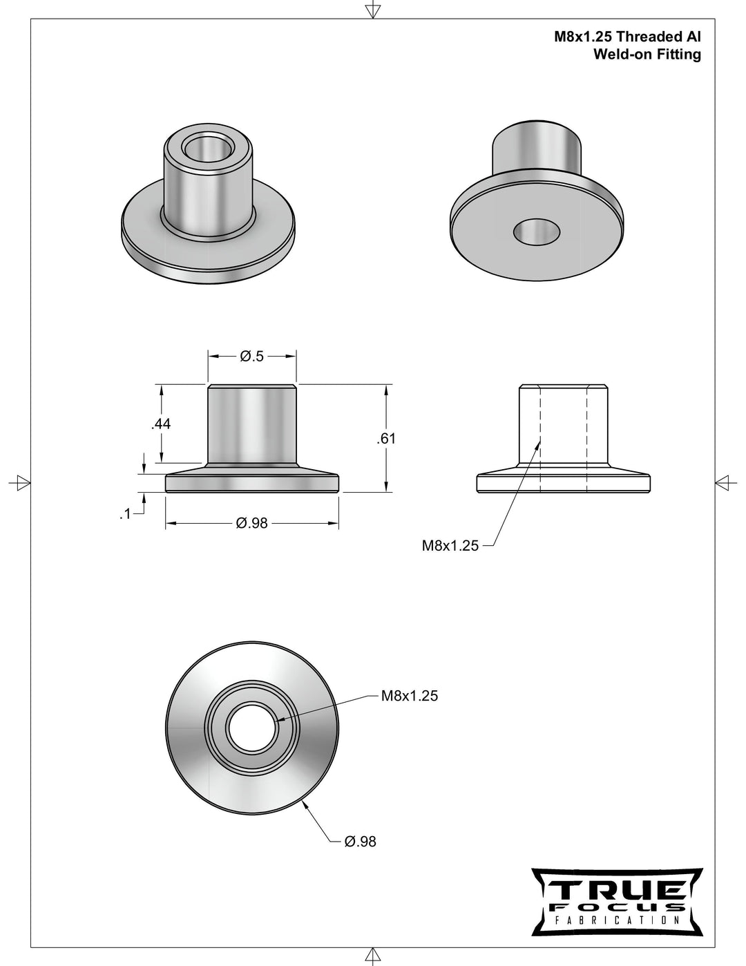 M8x1.25 Threaded Aluminum Weld Fitting