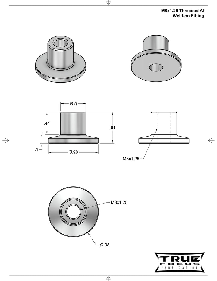 M8x1.25 Threaded Aluminum Weld Fitting