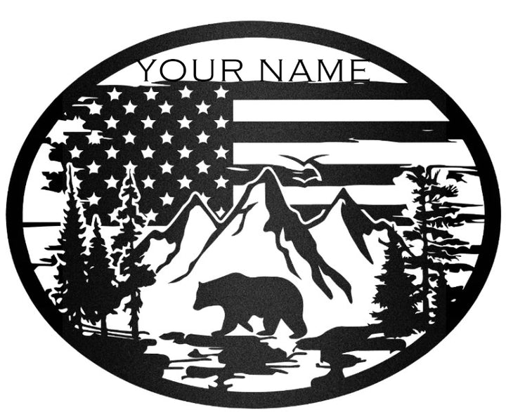 Bear with Flag Oval Sign