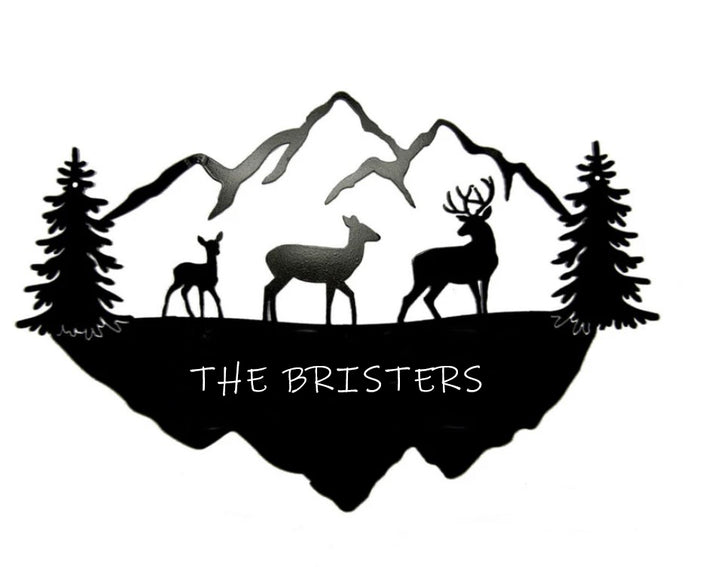 Deer with Trees & Mountain Sign